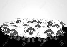 A cartoon of a herd of sheep